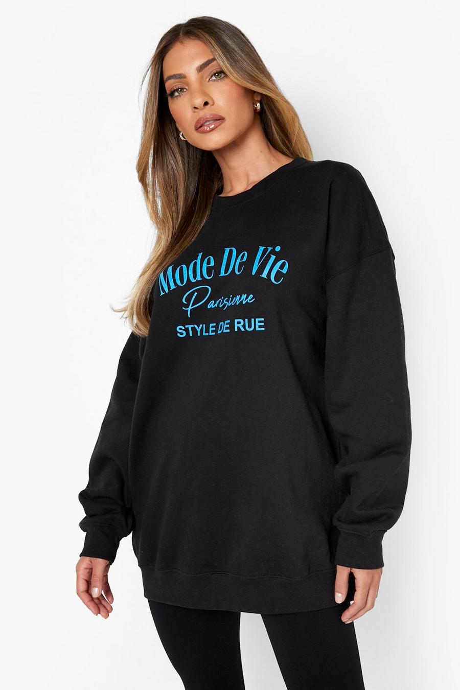 Black Mode De Vie Printed Oversized Sweater