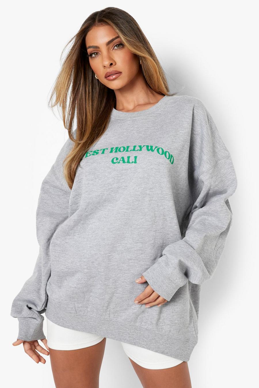 Oversize Sweatshirt mit West Hollywood Print, Grey marl