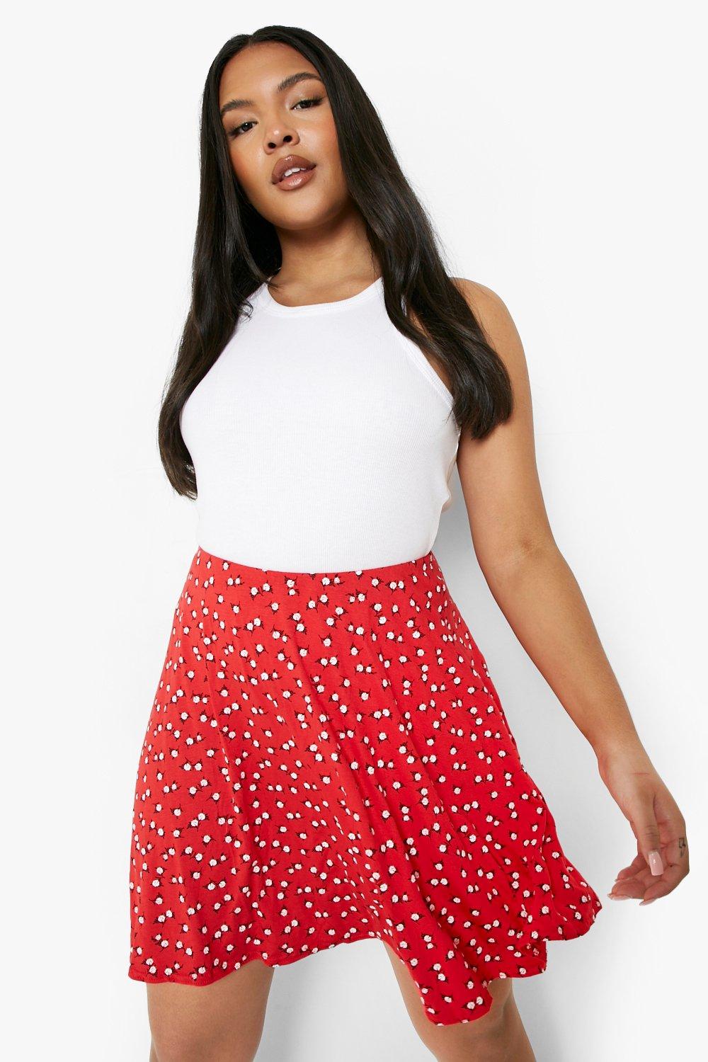 Plus Ditsy Floral Skater Skirt boohoo