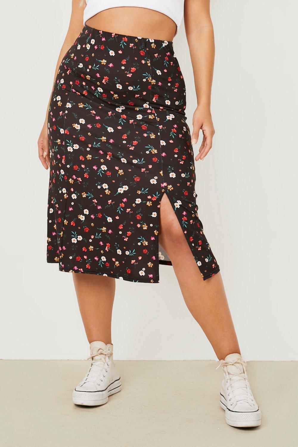 Floral midi skirt outlet boohoo