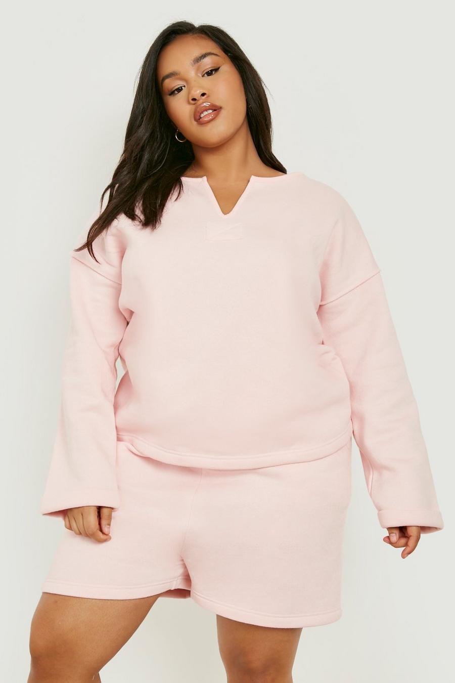 Pink rosa Plus Notch Neck Loungewear Short Set