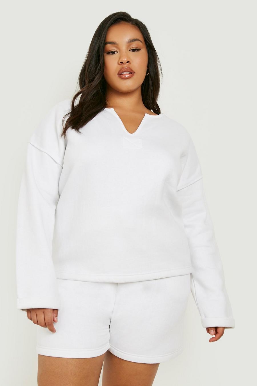 White Plus Notch Neck Loungewear Short Set image number 1