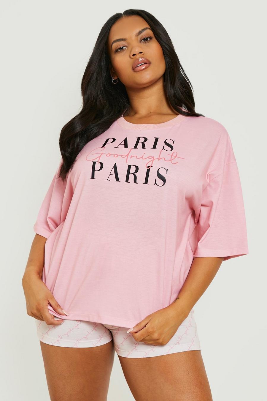 Set pigiama corto con slogan Paris, Pink image number 1