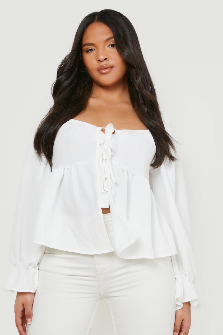 Cream Plus Frill Detail Blouse image number 1