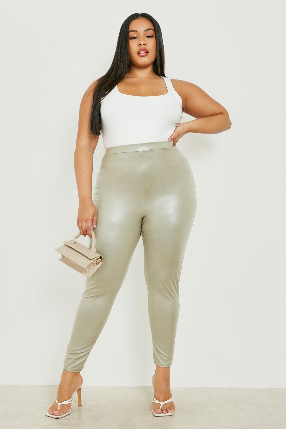 Plus Size Faux Leather High Waist Pull On Pants