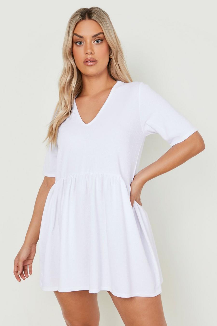 White Plus Linen Look Mini Skater Dress