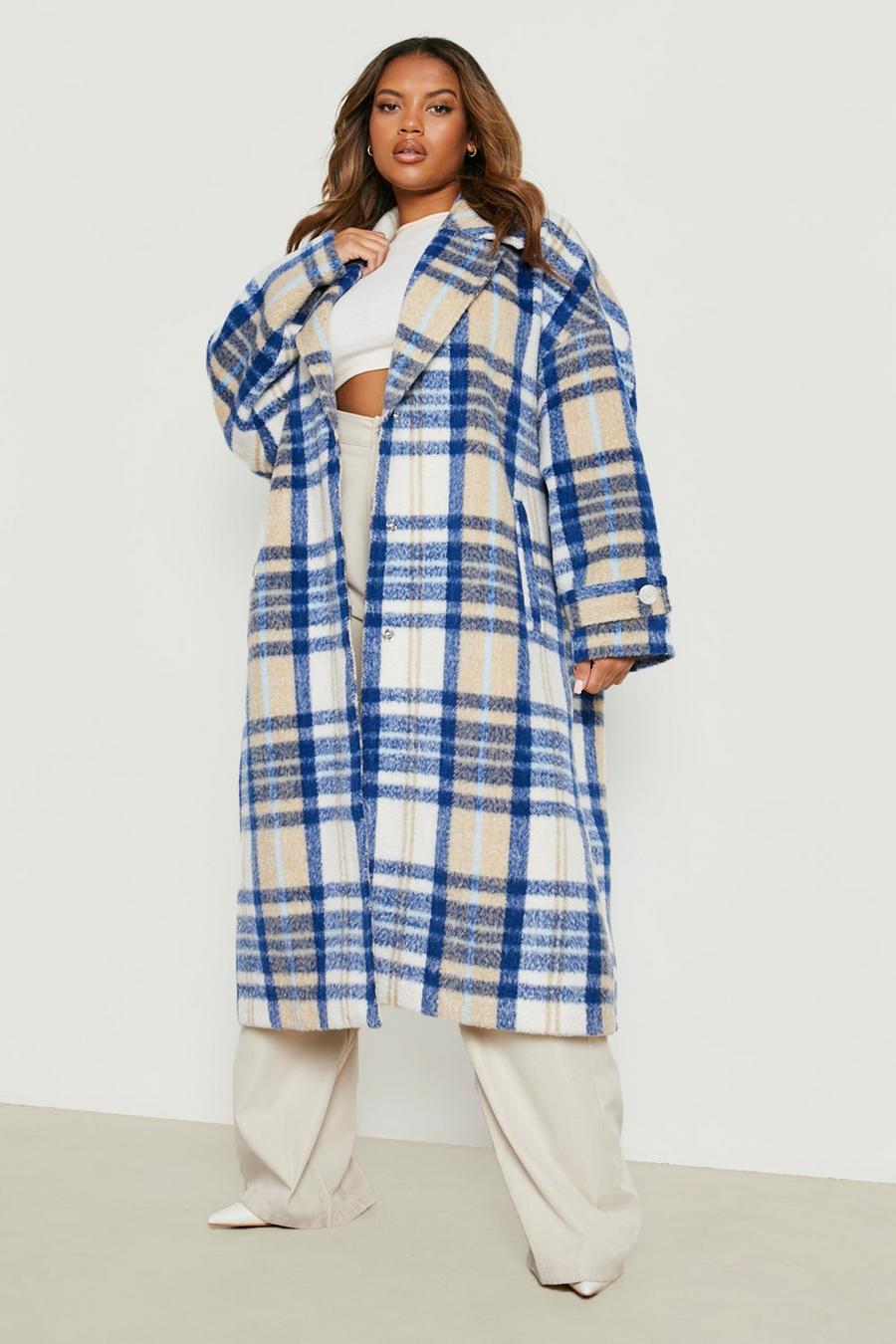 Blue Plus Oversized Check Wool Look Coat image number 1