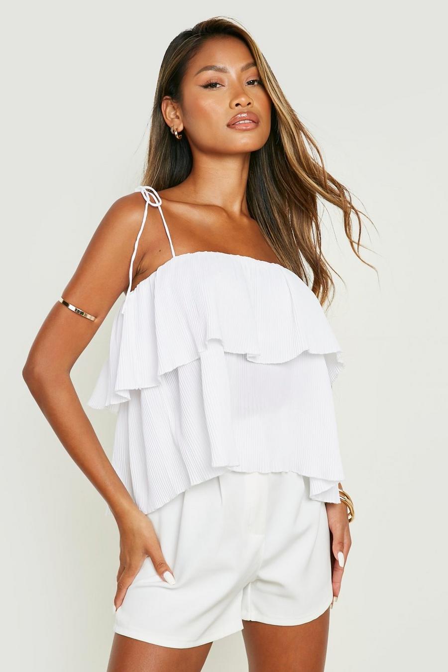 White Plisse Tiered Cami Top image number 1