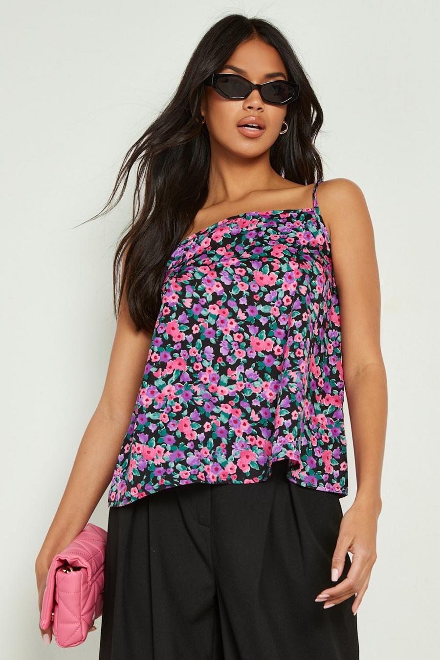 Black Floral Woven Square Neck Cami Top image number 1