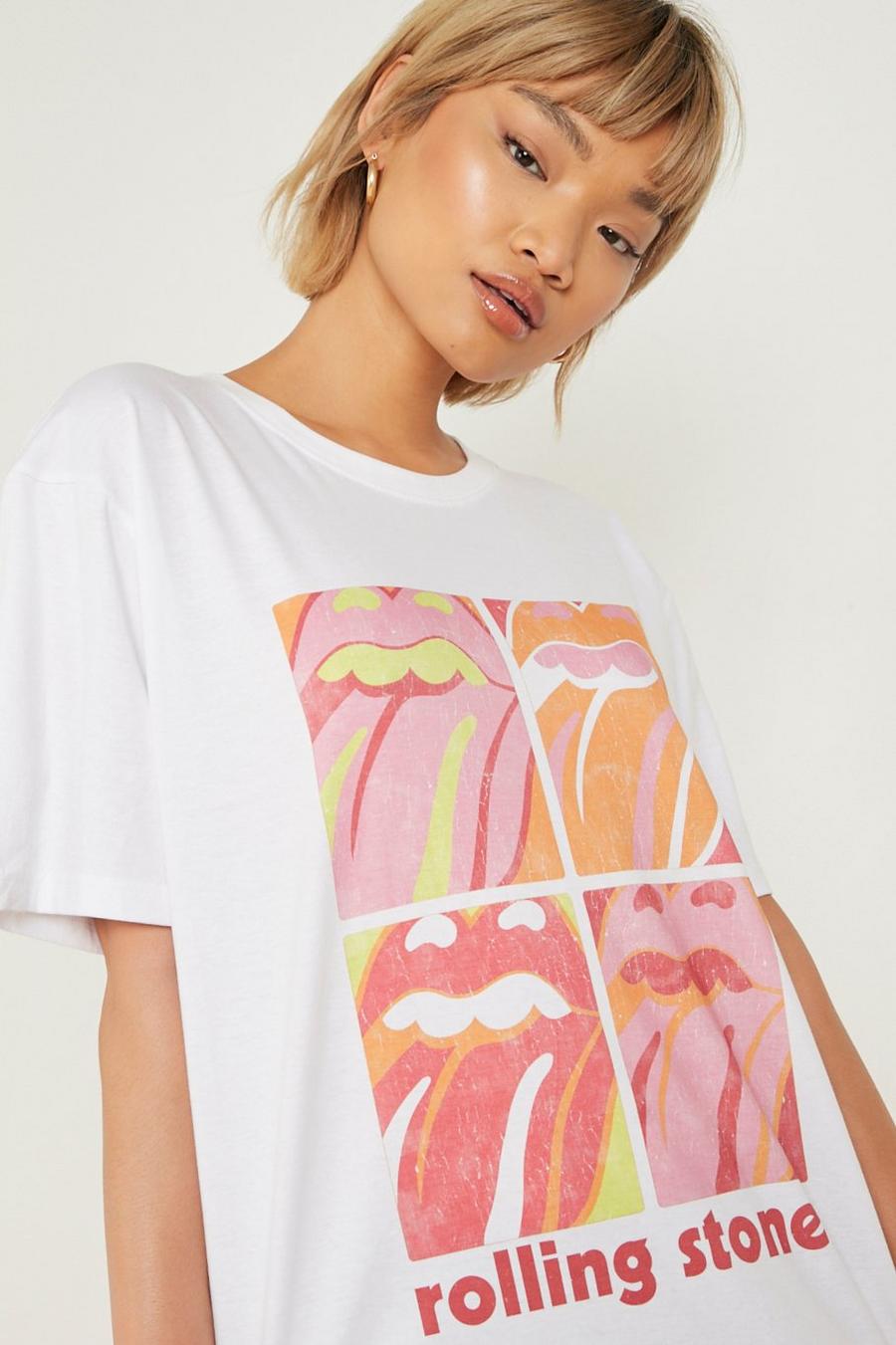 Camiseta oversize con estampado de los Rolling Stones, White blanco