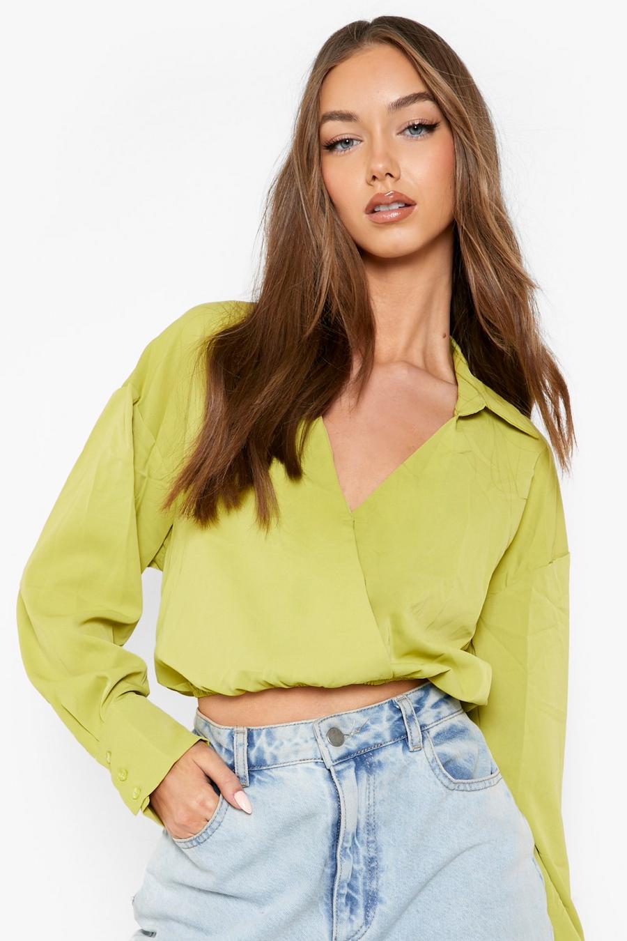 Lime Wrap Front Gathered Waist Shirt image number 1