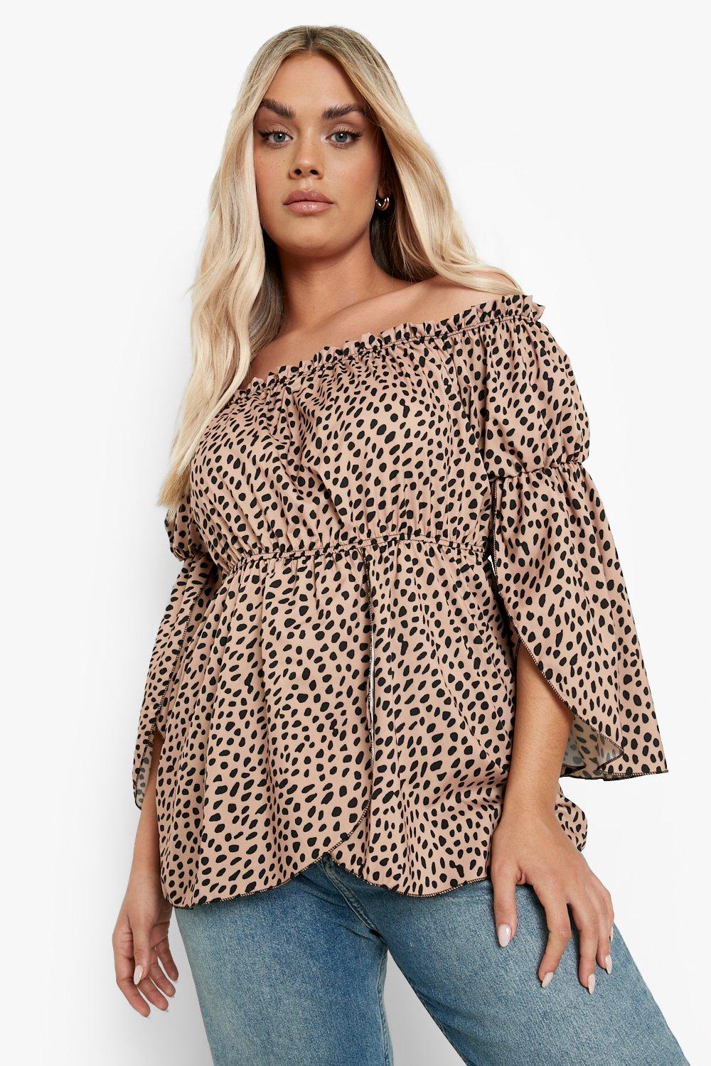 Leopard print off online the shoulder ruffle blouse