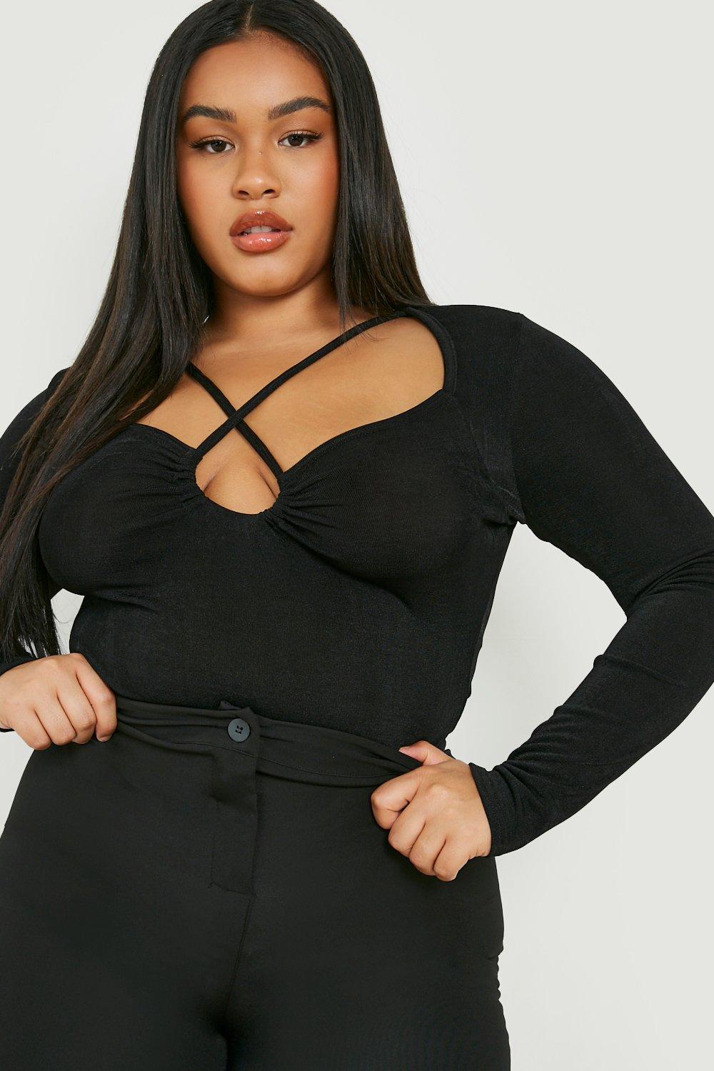 Plus Acetate Slinky Cut Out Bodysuit