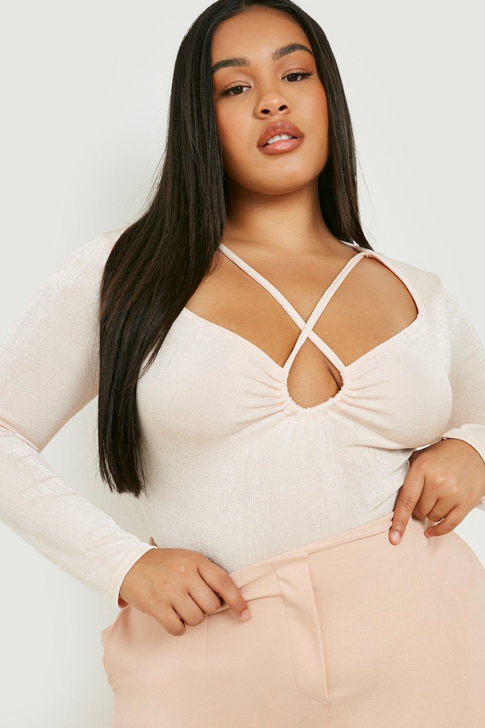 Plus Acetate Slinky Cut Out Bodysuit boohoo NO