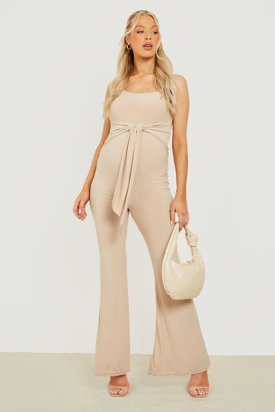 Stone Maternity Belted Flare Leg Jumpsuit image number 1