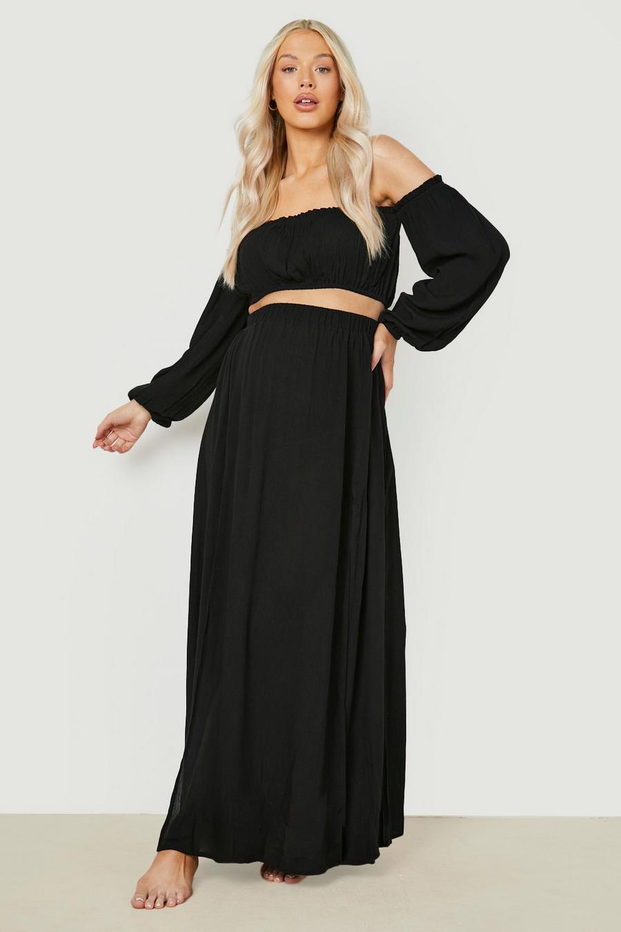 Black Maternity Cheesecloth Beach Co-ord image number 1
