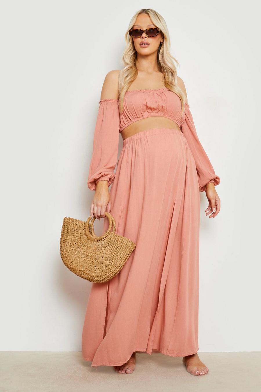 Terracotta Maternity Cheesecloth Beach Co-ord image number 1