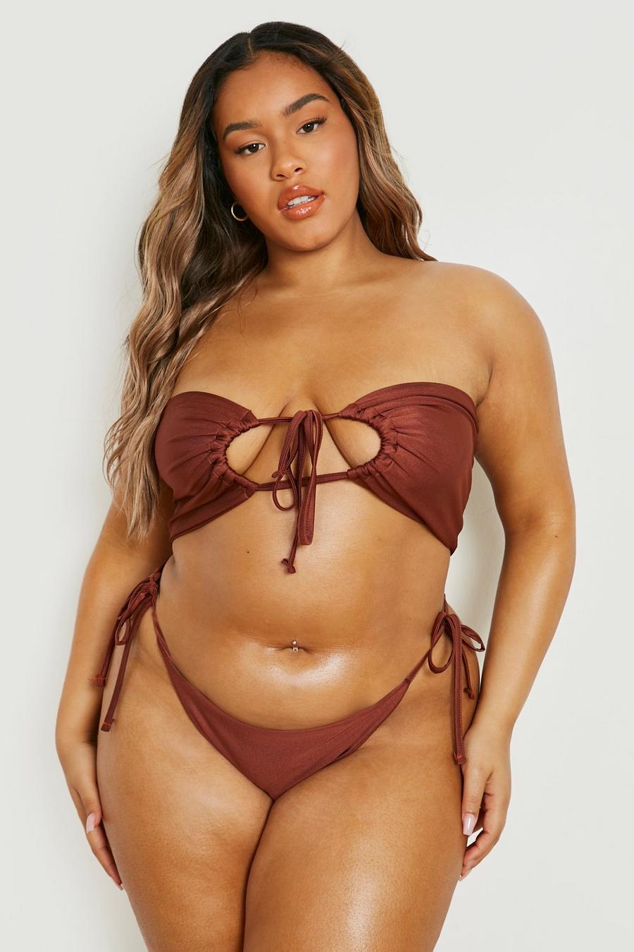 Grande taille - Ensemble de bikini à dos nu, Chocolate brown