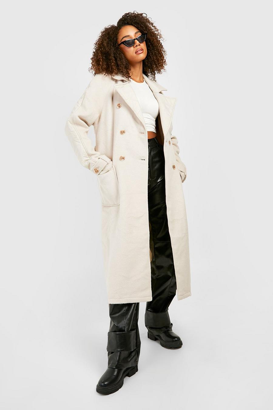 Stone beige Tall Quilt Detail Wool Look Trench Coat