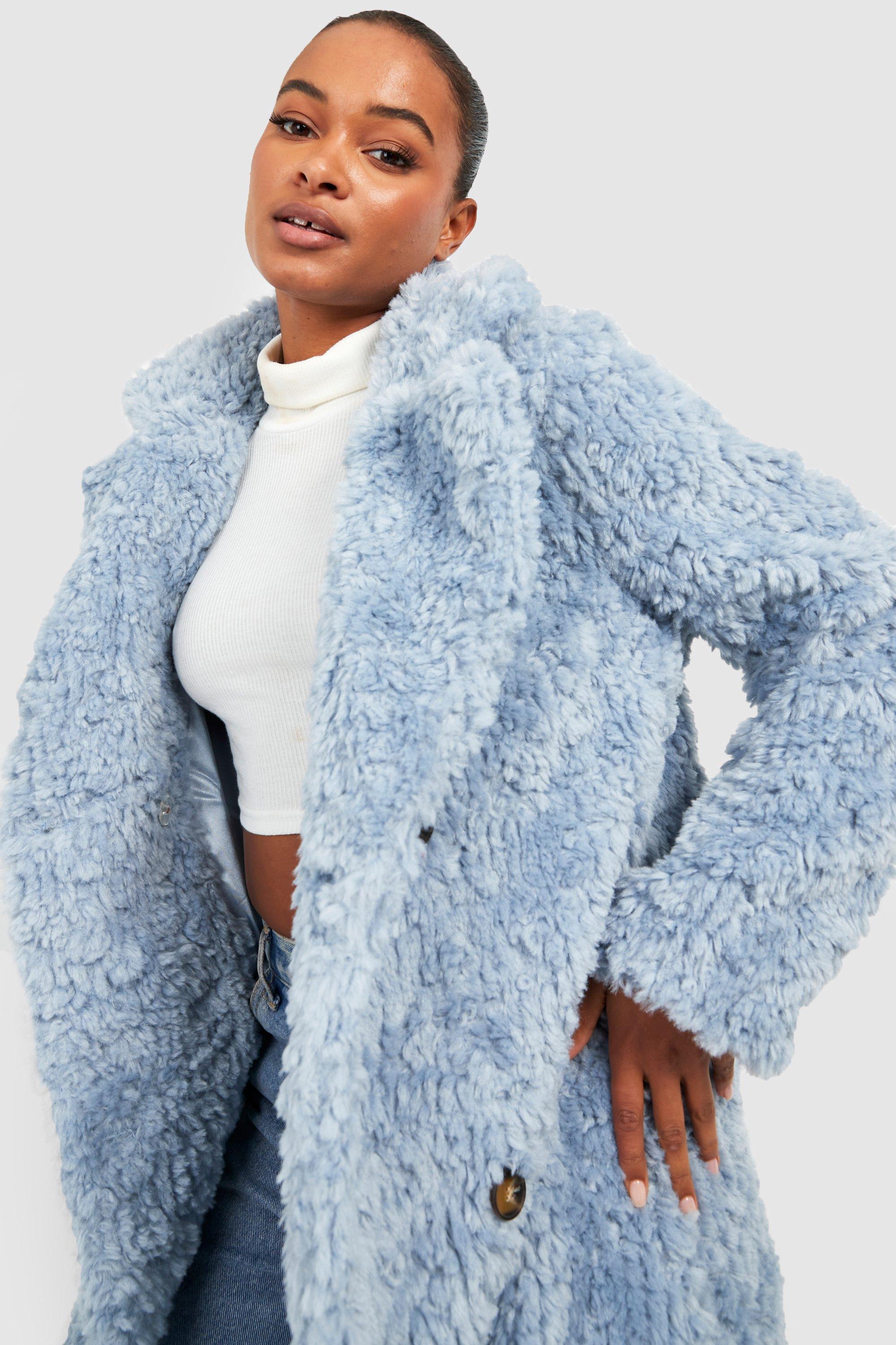 Boohoo Plus Textured Faux Fur Jacket in Natural