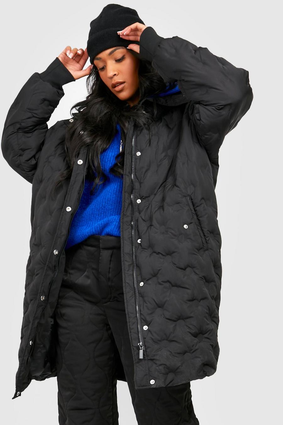 Black Tall Circle Quilted Cocoon Puffer image number 1