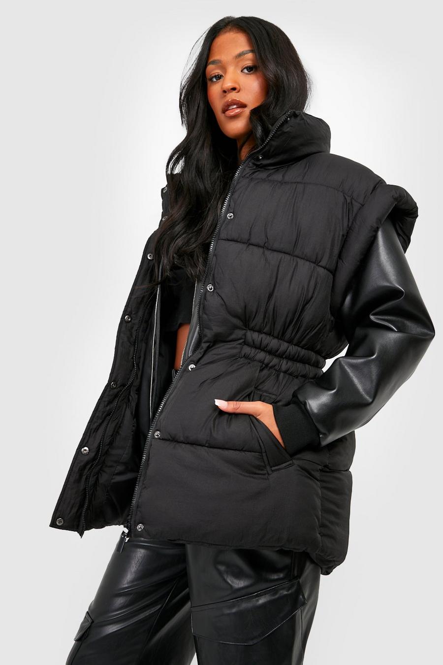 Black Tall Oversized Synch Waist Puffer Gilet image number 1