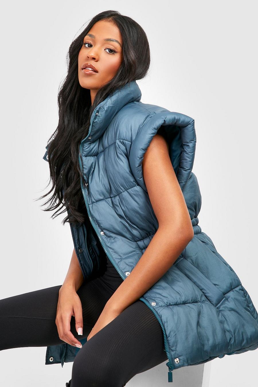 Teal Tall Oversized Synch Waist Puffer Gilet image number 1