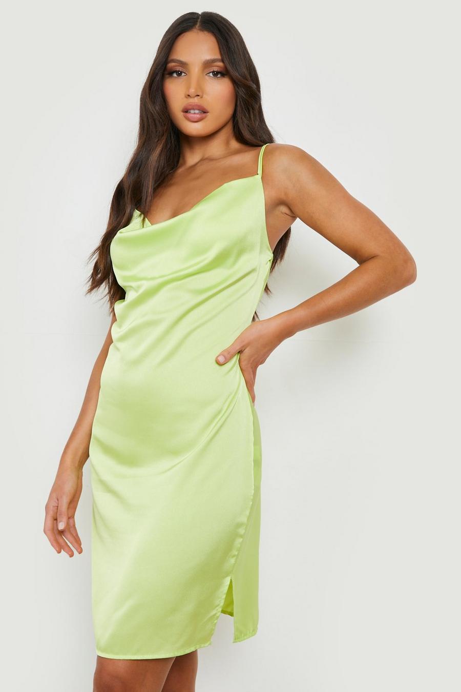 Lime Tall Cowl Satin Shift Dress image number 1