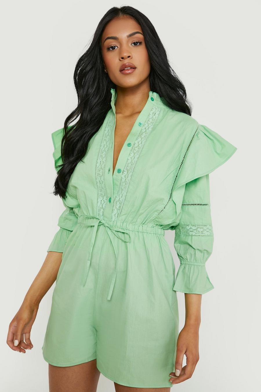 Pistachio Tall Cotton Poplin Frill Detail Playsuit image number 1