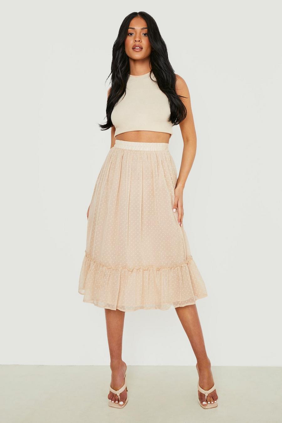 Nude Tall Dobby Mesh Frill Detail Midi Skirt image number 1