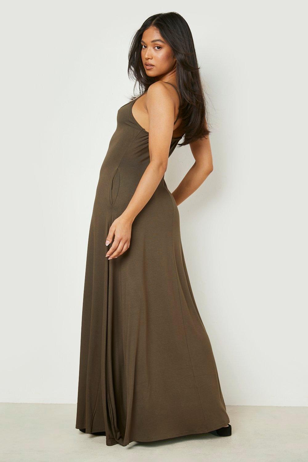 Beccie khaki extreme split 2024 strappy back maxi dress