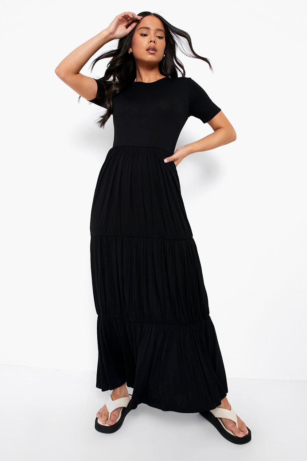 Petite Tiered Hem Short Sleeve Maxi ...