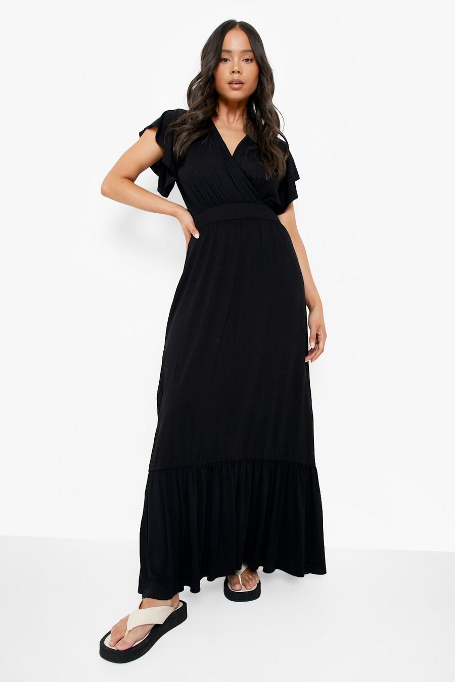 Black Petite Angel Sleeve Wrap Maxi Dress image number 1