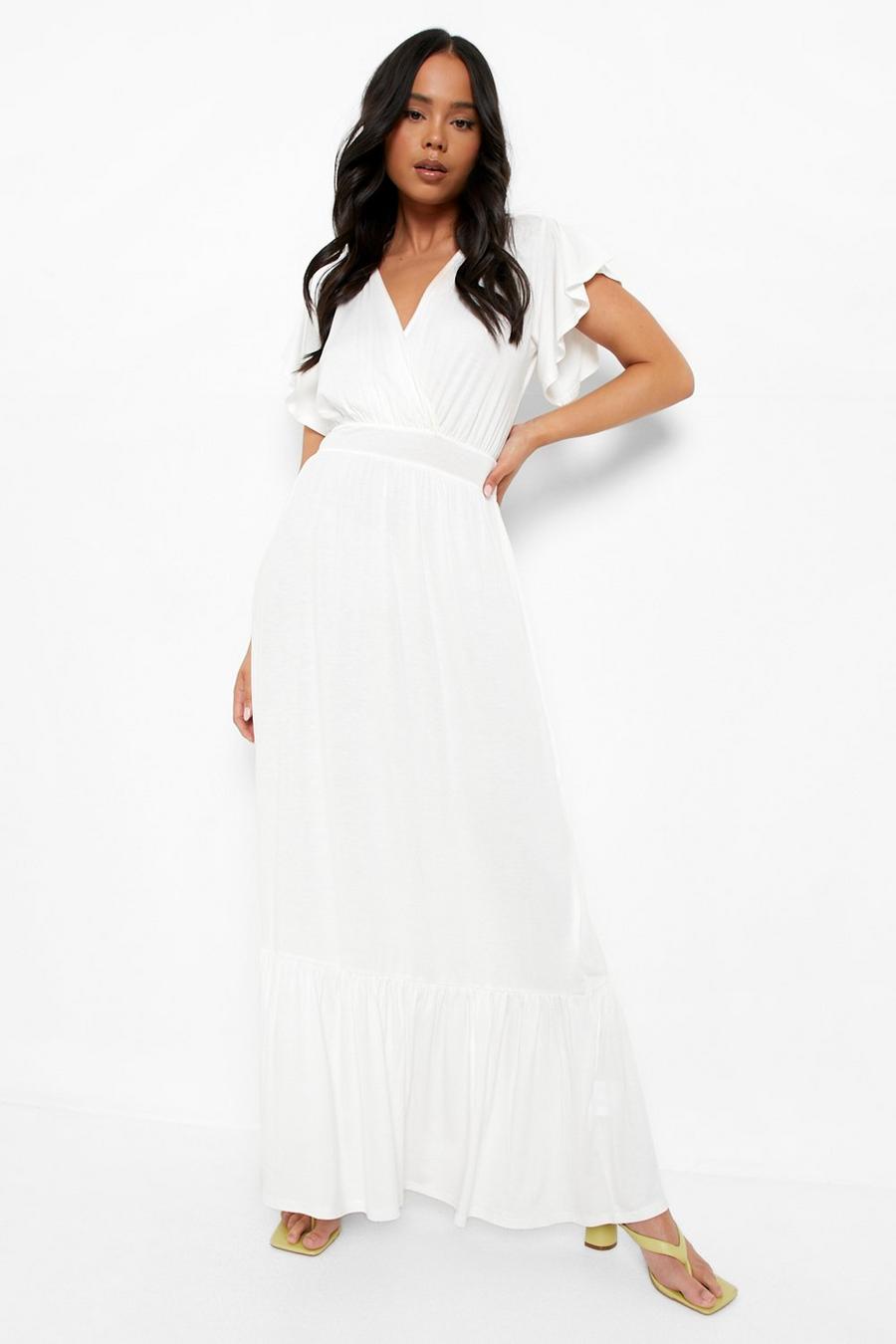 White Petite Angel Sleeve Wrap Maxi Dress image number 1