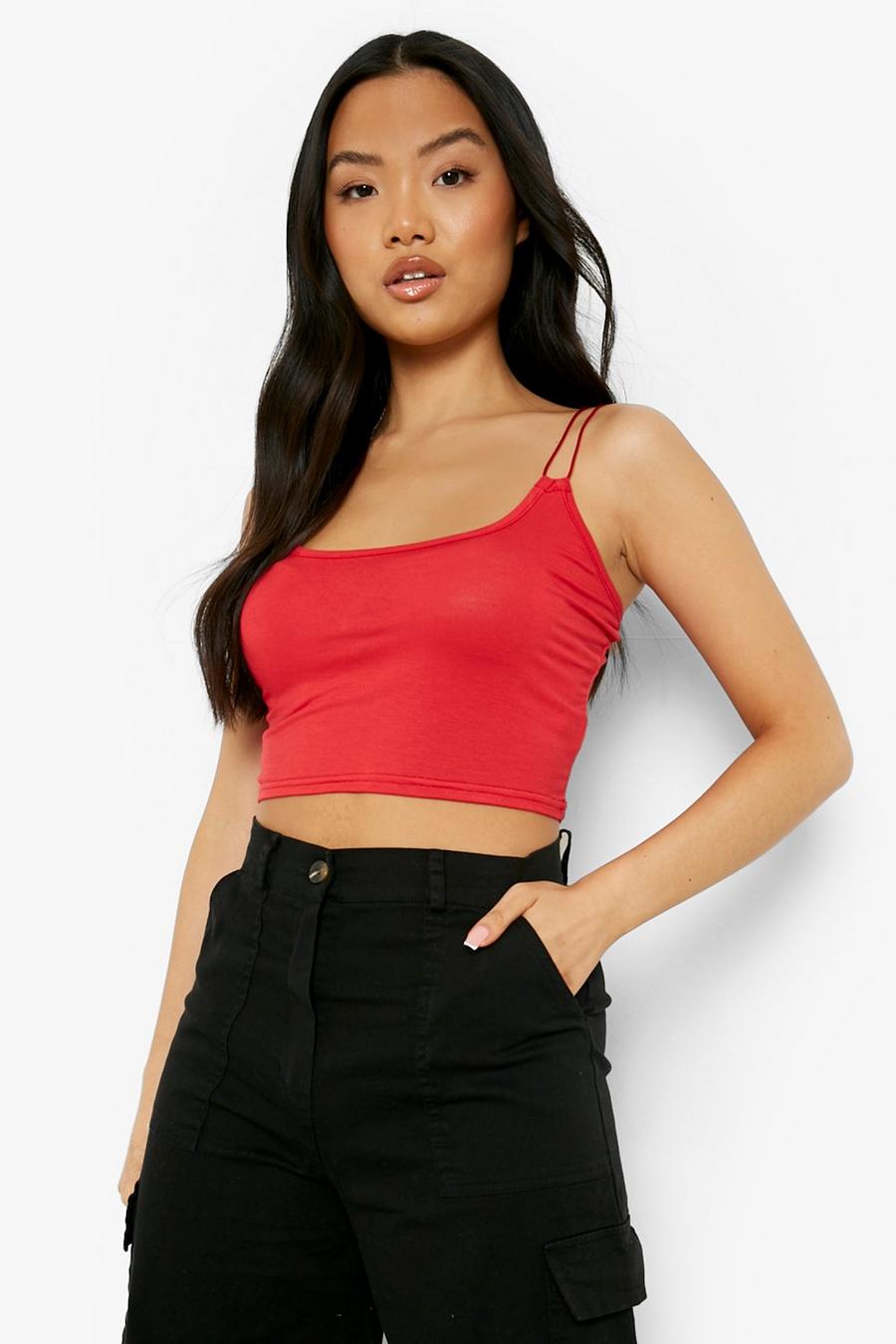 Red Petite Double Strap Scoop Neck Crop Cami image number 1