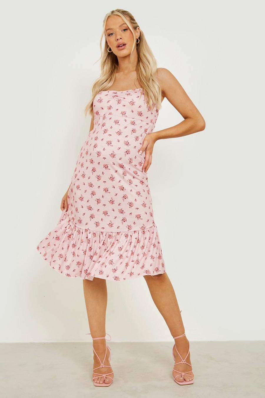 Rose pink Maternity Floral Flippy Skirt Midi Dress