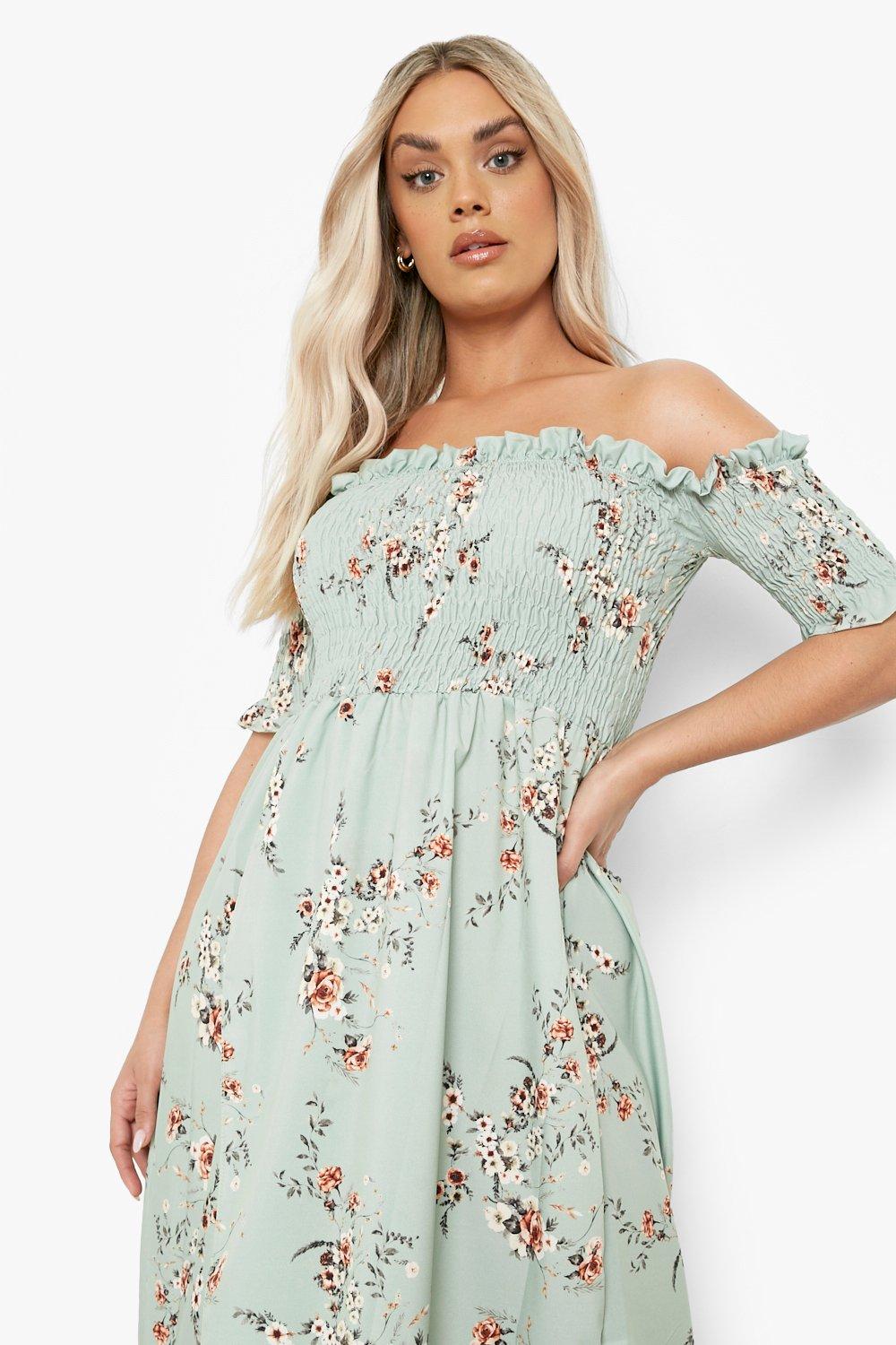 Plus Floral Off Shoulder Maxi Dress