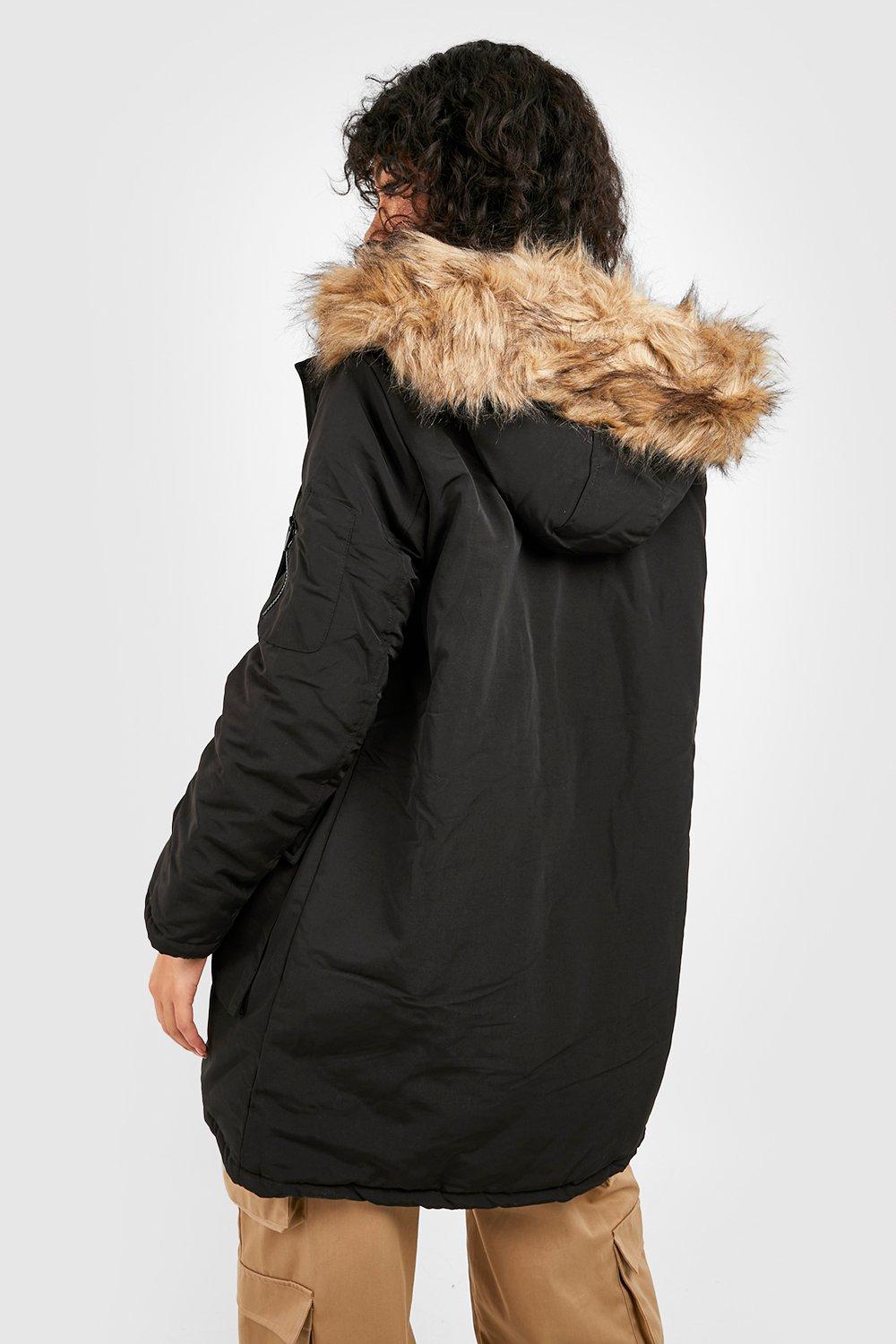 Faux Fur Trim Parka Coat boohoo NO