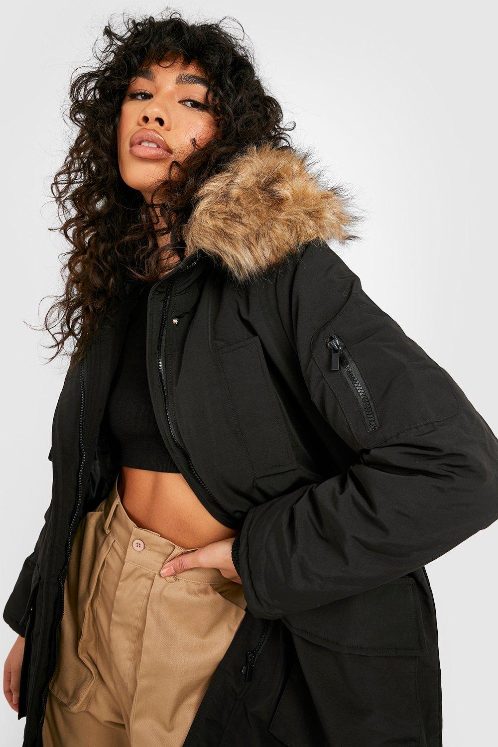 Ladies black parka deals coat uk