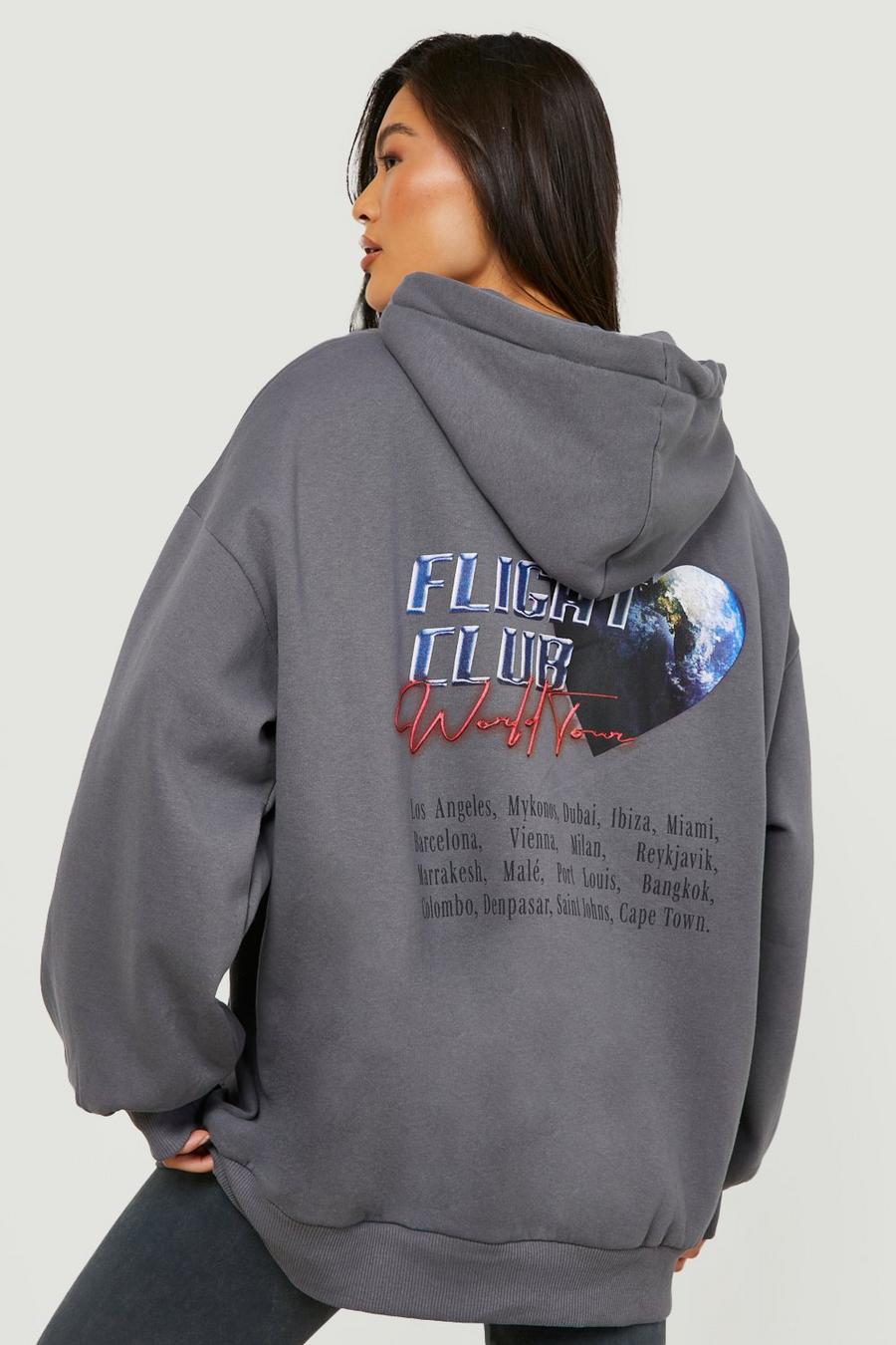 Charcoal Flight Club Back Print Oversized Hoodie image number 1