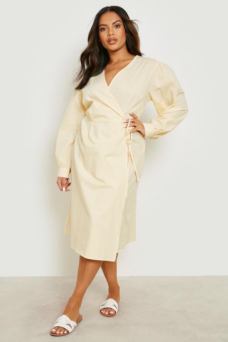Lemon Plus Cotton Poplin Flannel Wrap Midi Dress image number 1