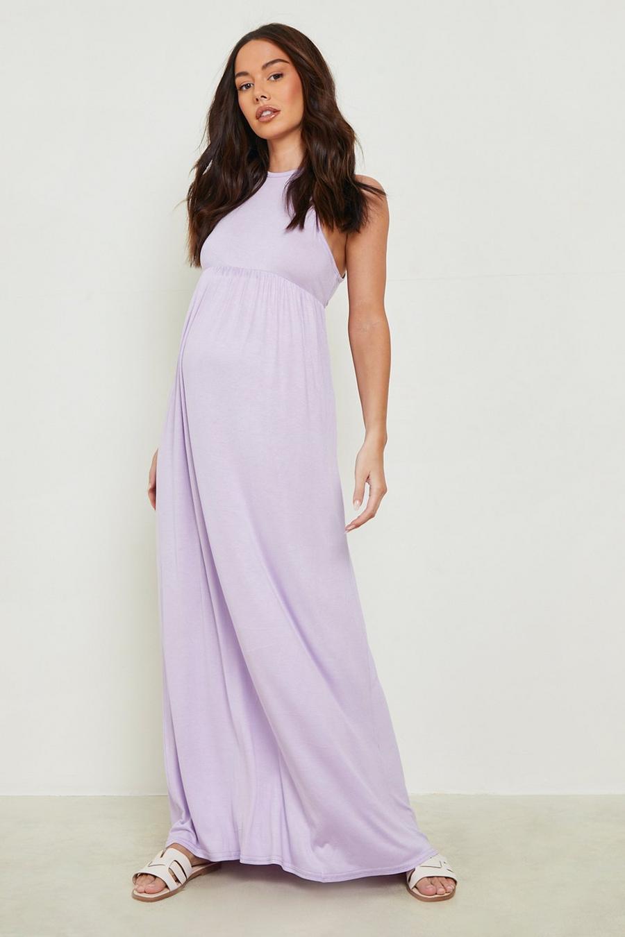 Lilac Maternity Racer Neck Maxi Dress image number 1