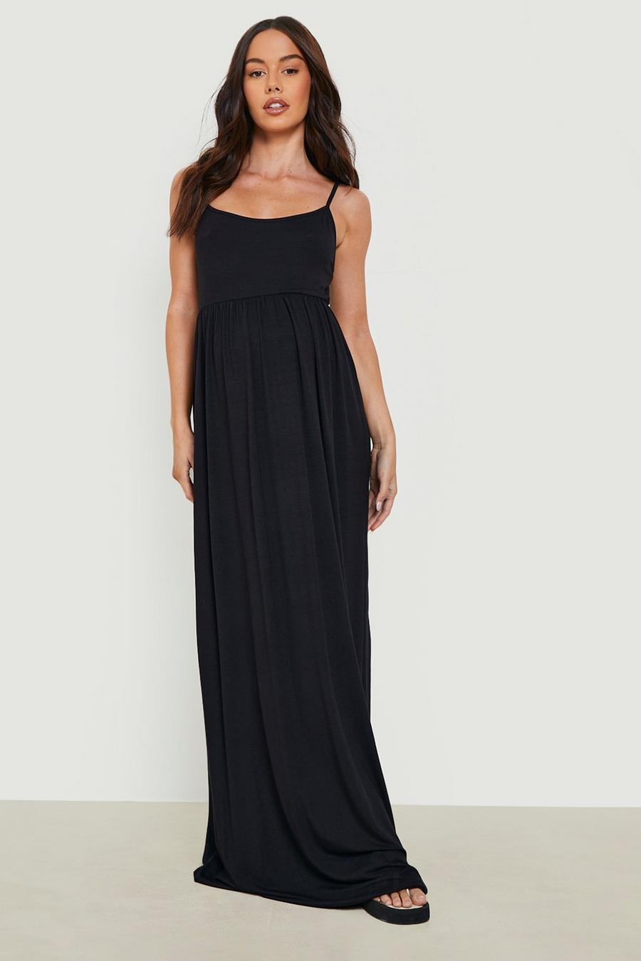 Black Maternity Strappy Maxi Dress image number 1