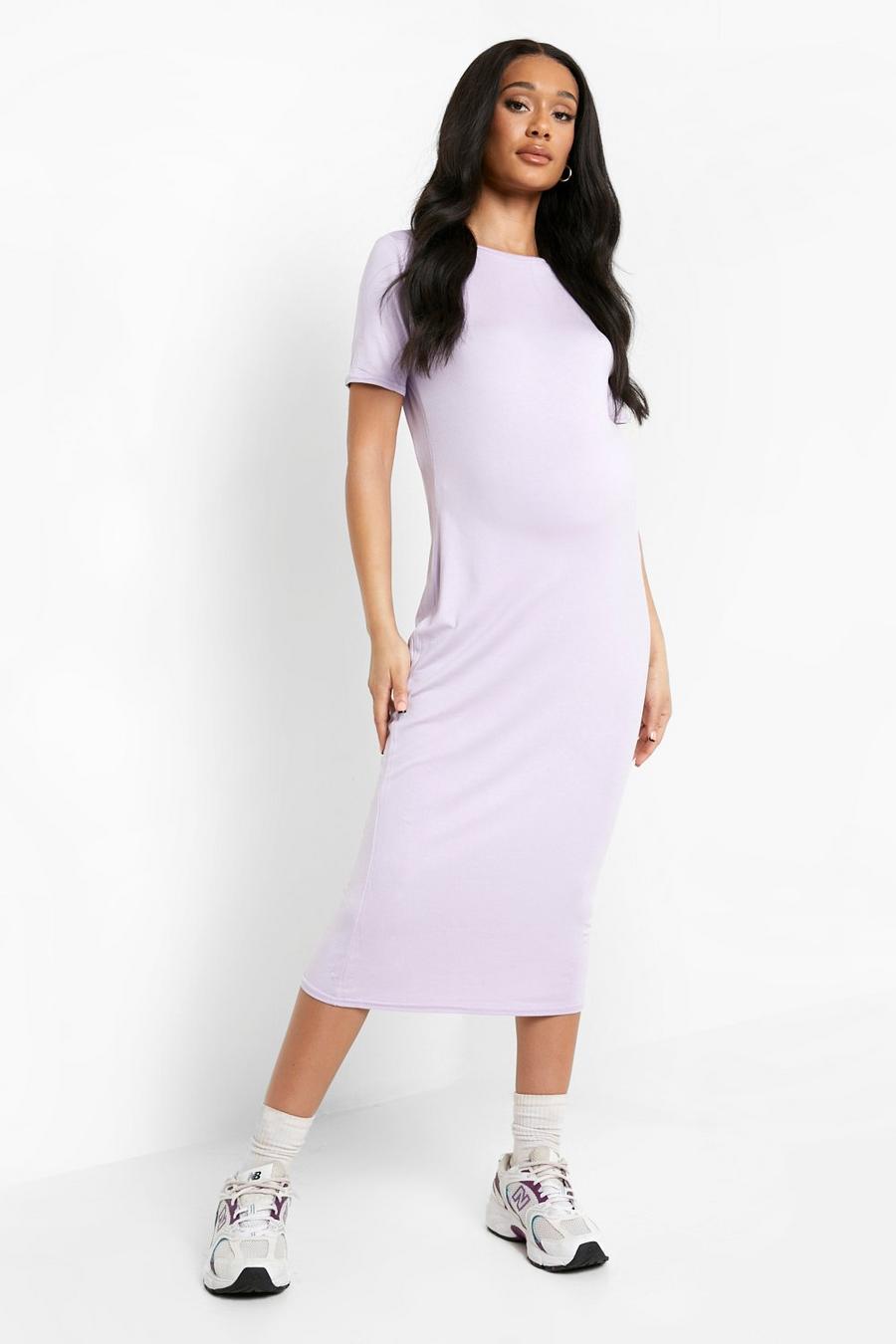 Lilac Maternity Short Sleeve Bodycon Midi Dress image number 1