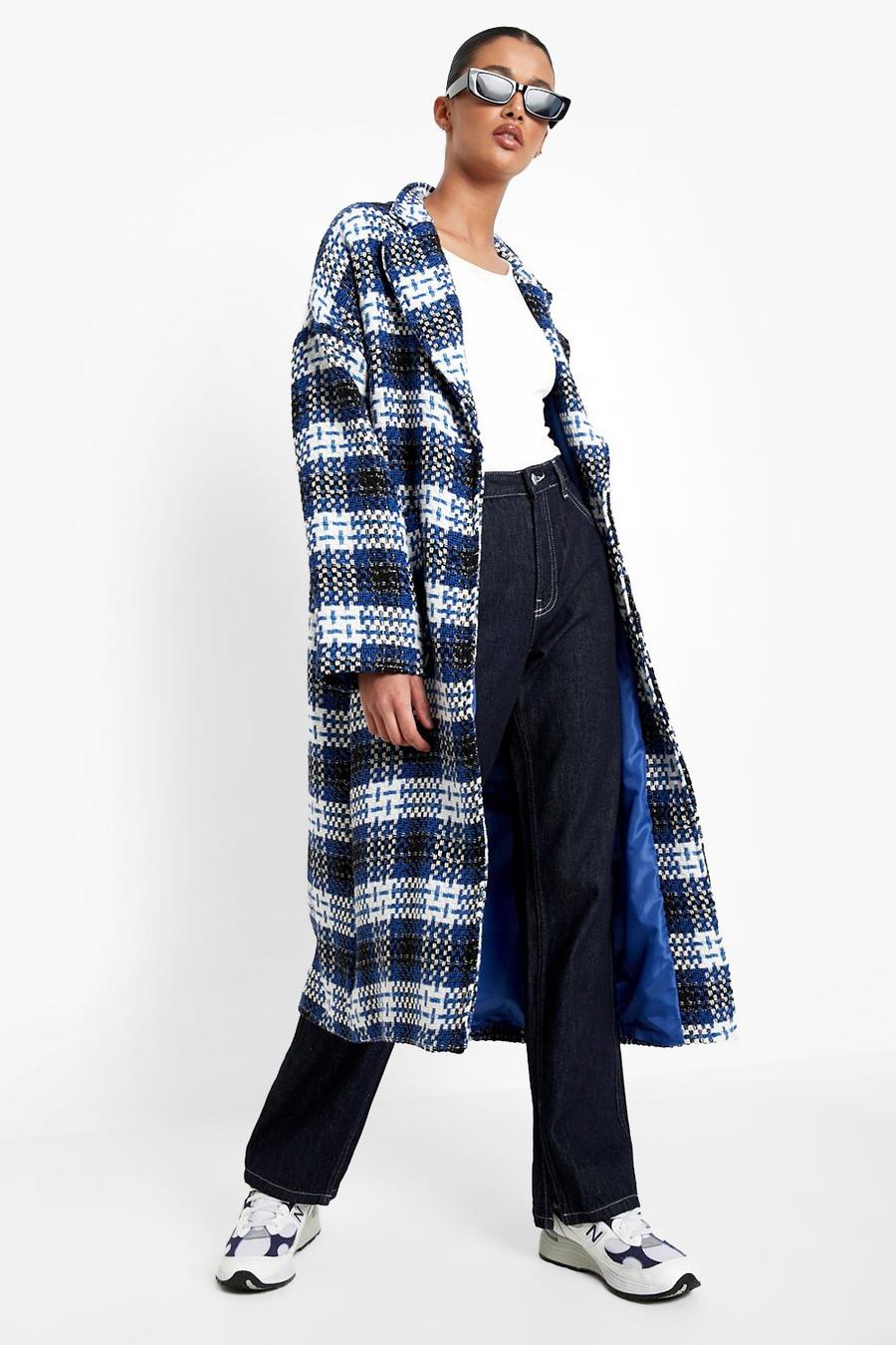 Blue Check Oversized Wool Look Coat image number 1