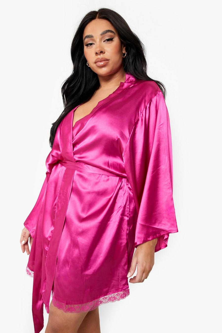 Pink Plus Satin Lace Trim Robe image number 1