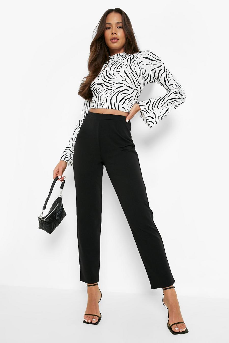 Black High Waist Crepe Cropped Tailored Pants image number 1
