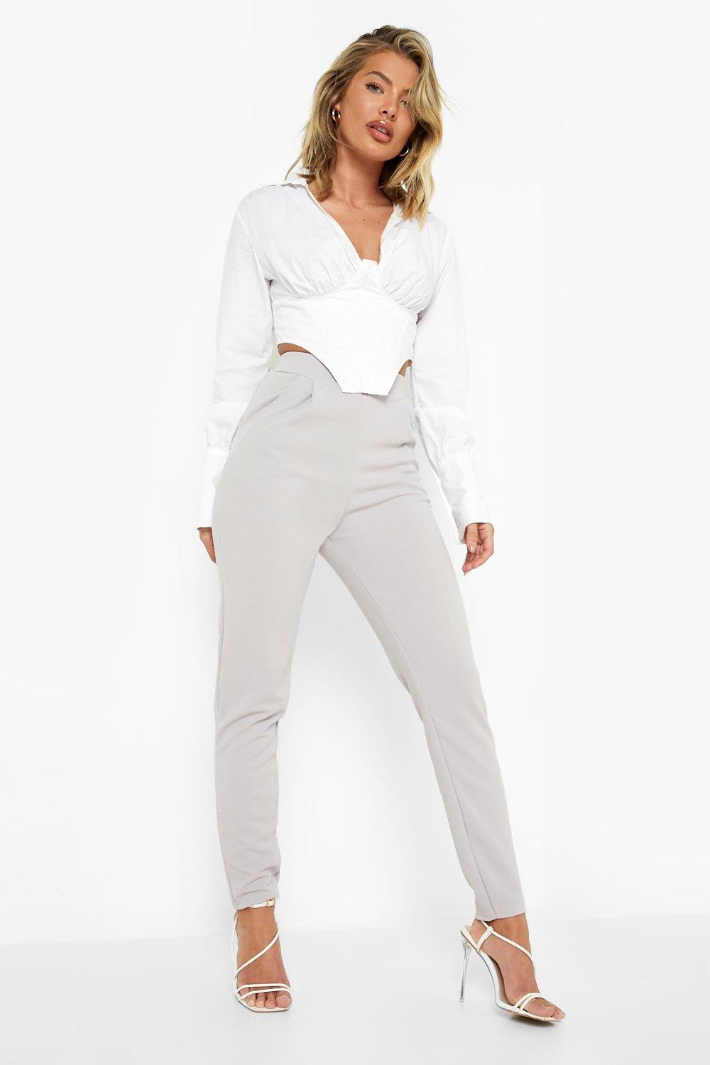 Women's High Waisted Pleat Front Tapered Work Trousers | Boohoo UK