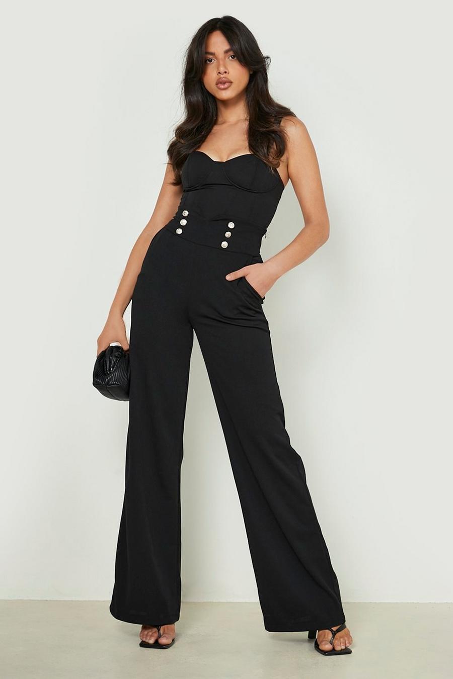 Black Button Front High Waist Flare Pants image number 1