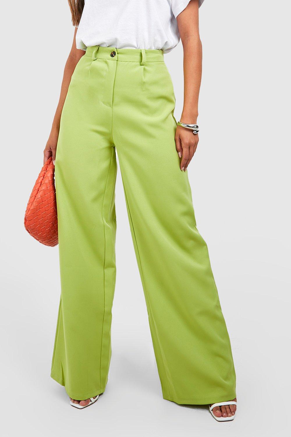Women's Pants Solid High Waist Wide Leg Pants Lime Green XS
